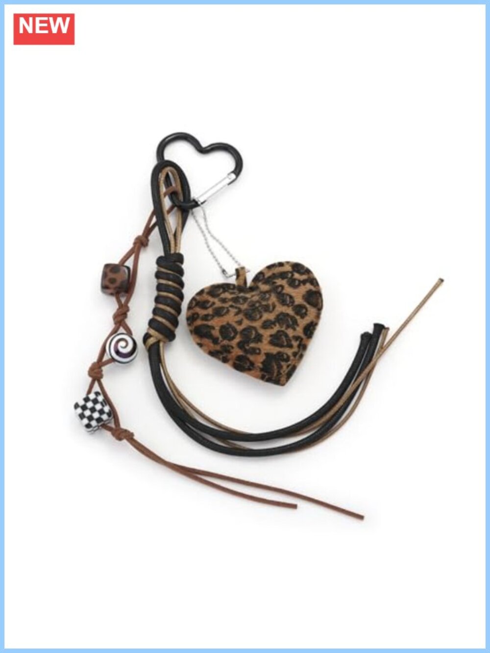Leopard Print Faux Fur Bag Charm Keychain Y2K Braided Rope Accessory